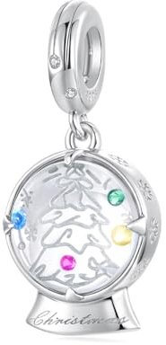 ZUOHUI Damen-Charm-Perlen aus S925 Sterlingsilber mit Weihnachtsmotiv, Kristallkugel, kompatibel mit Armbändern und Halsketten von Pandora, Biagi, Troll und Chamilia