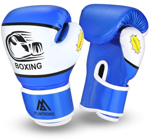 Flintronic Kids Boxing Gloves, 6oz Junior Training Sparring Gloves, PU Cartoon Sparring Training Boxing Gloves for MMA, Muay Thai, Martial Arts, Kickboxing, Blue