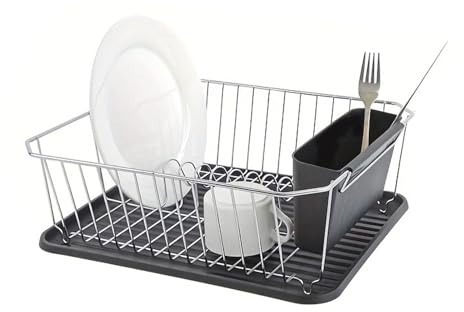 Asixxsix Disktorkställ, Diskavlopp i Rostfritt Stål med Redskapshållare och Avloppsbräda, Diskbänksorganisation och Förvaring, 14 X 12 X 5 för hem- och Lägenhetsinredning (SILVER)