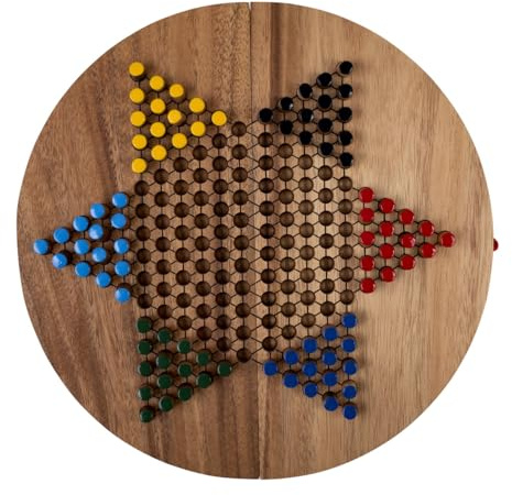 Kinaschack XL Träspel 32 cm – Rundt Hopfällbart Spelbräde – Strategispel för 2–6 Spelare – Från 7 År – Sällskapsspel – Spelregler Ingår – Engelhart 350305