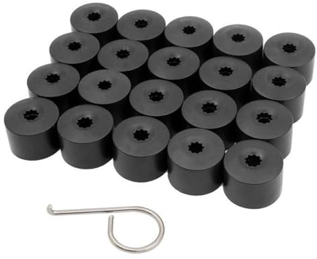 QEDBOJE 20 piezas Tapa de tuerca, cubiertas de pernos, hexagonales universales, protección contra robo, compatible con VW Golf, Passat, Beetle, Audi y todas las marcas de automóviles (Negro)