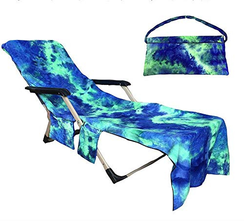 JVJQ Poolstolskydd med sidofickor, mikrofiber schäslong stol handduk skydd för solstol pool solbad trädgård strand hotell, lätt att bära runt, glider inte, batikgrön (209 cm x 75 cm)