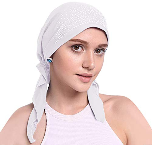 Crystal Turbans Hat Headscarf Wrap Stretchy Bamboo Cap Bandana Soft Cancer Chemo Headgear Hair Loss Headwear Sleep Cap Helmet Under Scarf for Women Girls