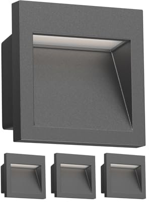 ledscom.de 4X LED recessed wall Light NOLA, Downlight for Outdoors, IP54, Anthracite matt, 90 x 90mm, Warm White