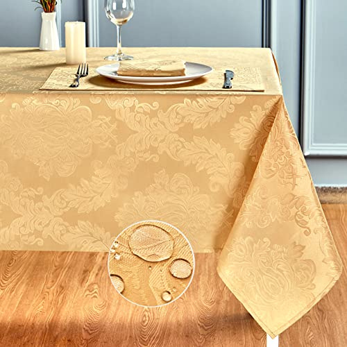 HomeJoy Rectangle Table Cloth Linen Farmhouse Stainproof Waterproof Washable Polyester Oblong Rectangular Fabric Table Cover for Kitchen Dining Dinner (Gold, 120 x 60 (Rectangular))