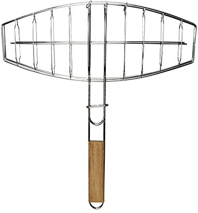iPEAK Cesta de parrilla de pescado para barbacoa, de acero inoxidable, accesorio de parrilla con cable resistente para barbacoa de pescado con mango de madera, herramienta de parrilla