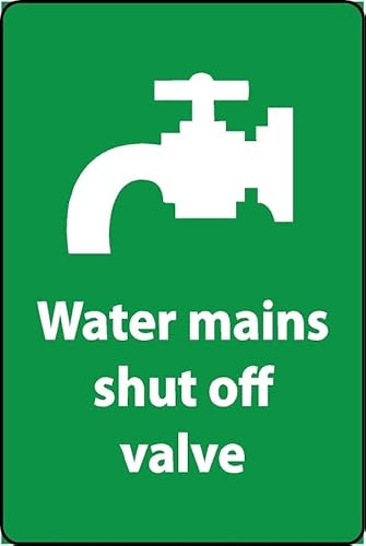 Water mains shut off valve safety sign - 1mm Plastic sign (100mm x 150mm)