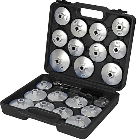 Autojack Oil Filter Wrench Socket Set 23 Pieces Cup Type Removal Cap Tool Kit Compatible for Universal Fitting in Black Case 23pcs