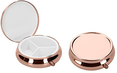 kwmobile 2x Edelstahl Pillendose mit 3 Fächern - 5,2 x 1,7cm - runde Tablettendose Box - Edelstahlpillendose - Dose in Rosegold
