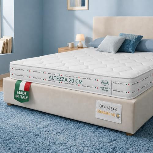 Materassi Russo - Materasso Singolo 80x190 in Memory Foam e Waterfoam, Alto 20 cm, Ortopedico Semi Rigido, Anallergico e Antiacaro, Tessuto Aloe Vera, Made in Italy
