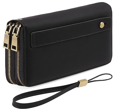 GAEKEAO Geldbörse Damen Gross, Portemonnaie Damen Veganes Leder Doppel Reißverschluss Damen-Geldbörsen, RFID Schutz Clutch Geldbeutel Damen Groß, mit Viel Kartenfächer Wallet, Portmonee für Frauen