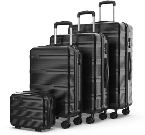 NUMADA - Juego de Maletas de Viaje 4 pzs Upfly T10 ABS. Cabina 55x40x20, Mediana 60L, Grande 78L y Neceser Compartimentado | Negro
