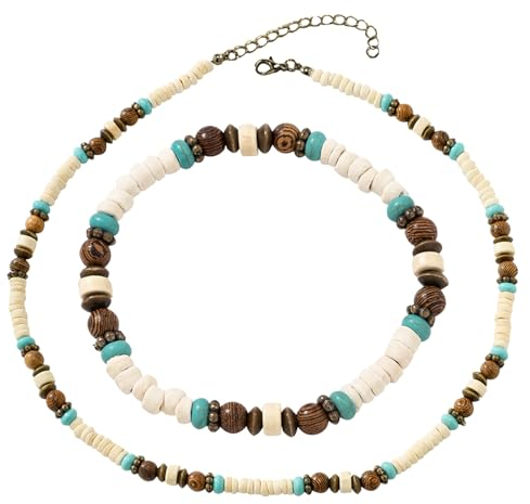 ZHMKYD13 Surfer Boho Kette Surfer Halskette Mit Kokosnuss Perlen Surfer Halskette Herren & Damen Surfer-Kette Holz-Perlen Surfer-Armband Mit Kokosnuss Perlen Freundliches Armband Für Sein Geschenk