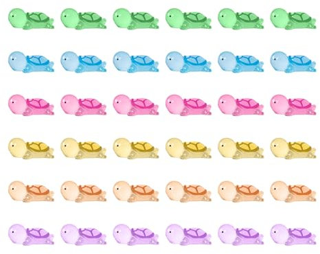 HUTRADE Mini leuchtende Schildkrötenharz, 36 Stück kleine Schildkröten, Mini-Schildkröten für Aquarium, Puppenhaus, Miniaturgarten, Topfdekoration, DIY (6 Colours)