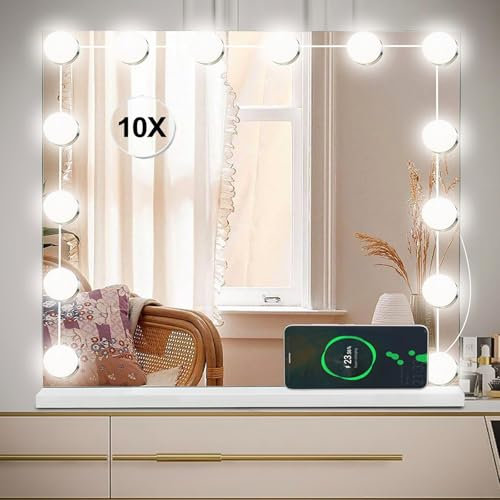 Saimeihome Espejo de Maquillaje con 14LED - Espejo Iluminado Estilo Hollywood con 3 Modos de luz Ajustables, Control táctil, Espejo de tocador, 50 x 40 cm