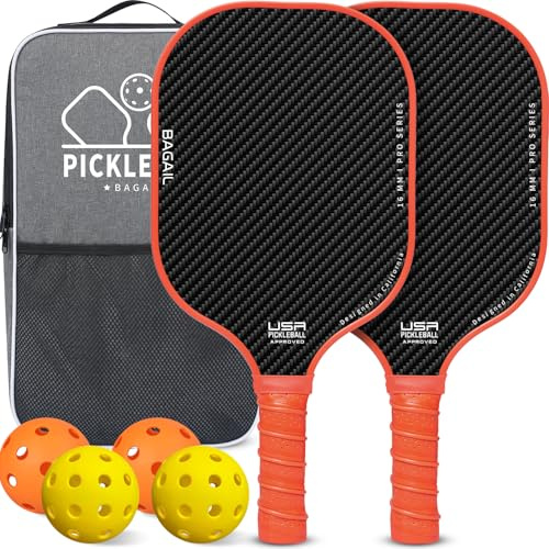 BAGAIL Pickleball Paddles Set, Pickle Ball Rackets with 4 Balls, Light - High Shock Absorption - Ergonomic, Suitable for Indoor and Outdoor Pickleball Games
