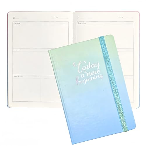 hemeilibao Soft Cover PU kalender bok, kalenderbok A5, kalenderbok A5, 1 vecka 2 sidor, möteskalender bok med gummiband (blå)