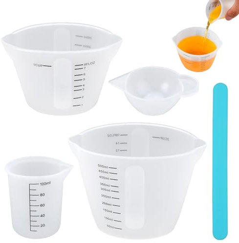4 Piezas Vaso Medidor Silicona, Resina Epoxi, 10ml/100ml/250ml/500ml Vasos Medidores, Jarra Medidora Antiadherente, Tazas de Silicona para Resina y Manualidades