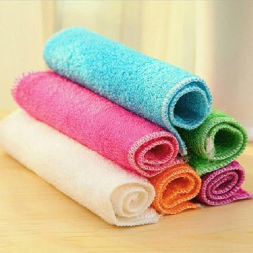 MEKPAM 10 Pezzi Di Panno Per La Pulizia In Fibra Di Bambù A Doppio Strato, Panno Per Lavastoviglie, Spugna Abrasiva Senza Pelucchi Assorbente Per La Cucina Domestica