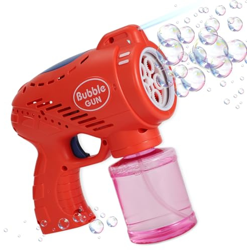 Festicy Kit pistolet à bulles I 1 pistolet rouge avec liquide à bulles de savon, lumière LED | Enfants et adultes | Cadeau d'anniversaire d'enfant
