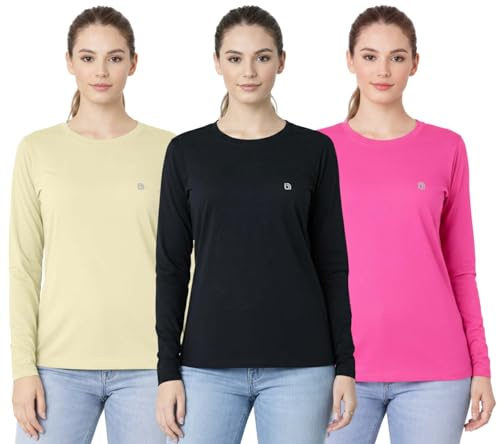 Bahob® 3 Pack Women's Classic-Fit Long Sleeve Crewneck T-Shirt, Multipacks Ladies Long Sleeve T-Shirt Top S-XXL