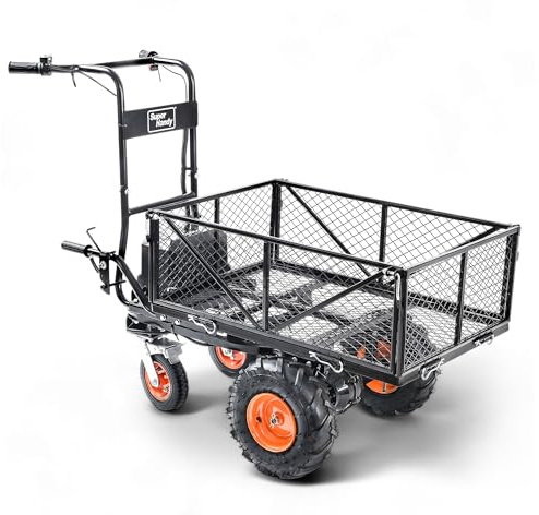 SuperHandy Utility Service Cart Power Wagon Wheelbarrow Electric 48V DC Li-Ion Powered 300 KG Load and 460 KG+ Hauling Capacity Farm and Garden All Purpose Modular Cargo Bed
