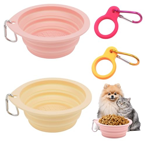 YYMT Paquete de 2 cuencos plegables para perros, cuencos portátiles de silicona para alimentos y agua para perros y gatos, sin BPA y aptos para lavavajillas, plato plegable para alimentación de
