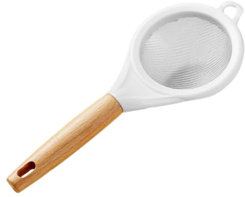 VALICLUD Colador Cedazo Pequeño de Acero Inoxidable con Filtro de Malla Fina y Mango de Madera de Haya, Utensilio para Tamizar Harina y Filtrar Té en Cocina Doméstica