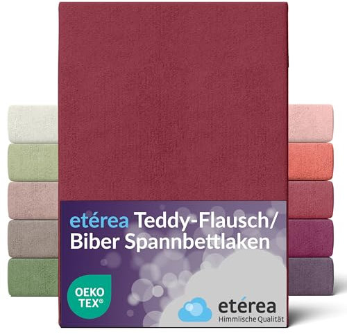 etérea Teddy Flausch Spannbettlaken 140x200-160x200 cm Bordeaux für 15-25 cm Steghöhe 80% Baumwolle 20% Polyester - Oekotex Spannbetttuch Matratzen Bett Bezug - Bettlaken 140x200cm - 160x200cm Rot
