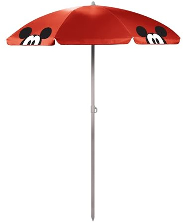 PICNIC TIME Disney Mickey Mouse Outdoor Canopy Sunshade Beach Umbrella 5.5 ft, Adjustable Patio and Beach Chair Umbrella with Tilt Feature and Carry Bag for Outdoor Shade, (Red)
