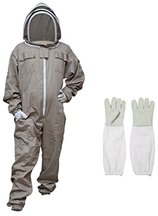 MS Bee Suit Cotton Beekeeper Suit with Fencing Veil - XX Large, Beige