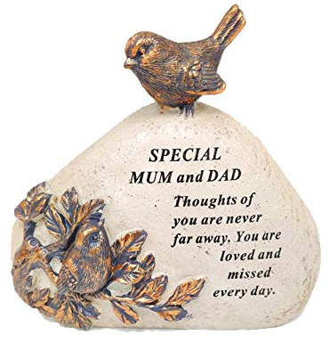 OnlineStreet Robin Bird Memorial Graveside Plaque Ornamental Gift, Engraved with a Special Sympathetic Verse | A Personalised Remembrance Grave Decoration Stone/Sign for your Special Ones (Mum & Dad)
