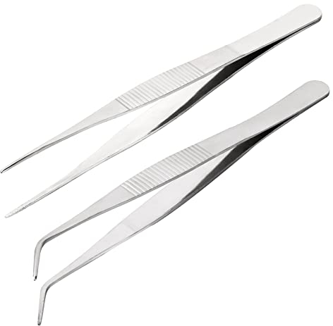 2 Pièces 16 cm Pinces à épiler Droites et Courbées en Acier Inoxydable Brucelles Multifonctions Outil De Cuisine Longue Pour La Cuisine La Décoration La Décoration De Gâteaux La Pince à Steak