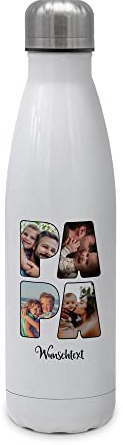 PhotoFancy® - Personalisierte Trinkflasche 'PAPA' - Thermo-Trinkflasche mit eigenem Foto und Text selbst gestalten - Thermosflasche aus Edelstahl - 500 ml