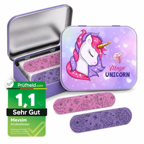Unicornio Tiritas Infantiles – 24 Apósitos Adhesivos Resistentes al Agua e Hipoalergénicos en Caja Metálica – Tiritas para Heridas de Niños con Diseño Oficial Unicorn