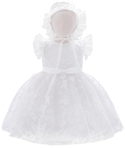 Lito Angels Taufkleid Taufkleidung Taufe Weiß Kleid mit Spitze Bonnet Hut für Baby Mädchen Größe 6-12 Monate 74 80 (Tag-Nummer 70)