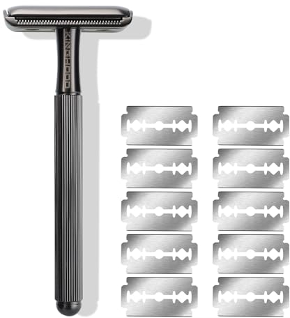 Rasierhobel Herren,Eco Rasierer Metall,Zero Waste Sicherheitsrasierer + 10 Rasierklingen,Safety Razor,Rasier Hobel Eisenhaltig