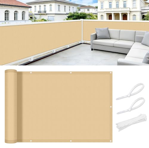 Coolt område balkong insynsskydd, PES balkongskydd anti-kikande, anti-regn, anti-ultraviolett, 100 x 400 cm, sand