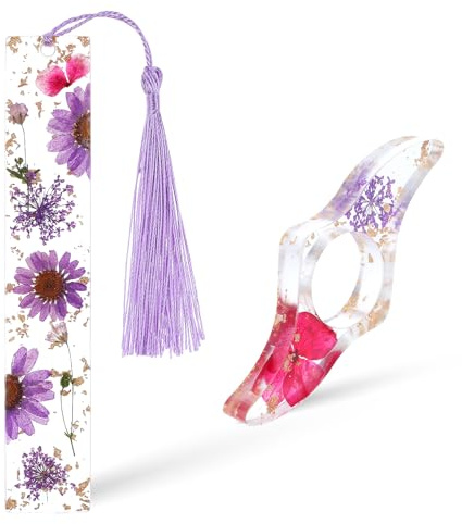 Gjinxi Lot de 2 supports de page de livre, fleurs séchées en résine avec pompon, accessoires de livre pour les amateurs de lecture, cadeau pour les vers de bibliothèque, lecteurs, littéraire
