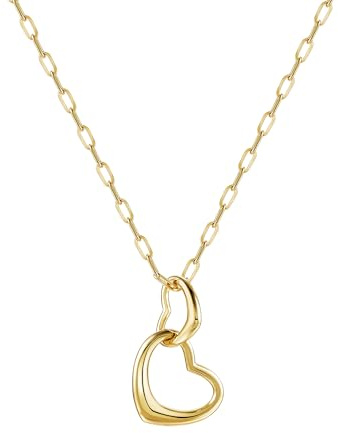 Double Heart Necklace for Women,14K Gold Plated Interlocking Floating Open Solid Heart Pendant,Paperclip Chain Fine Promise Jewelry Anniversary Birthday Mothers Day Valentines Christmas Gift for Her