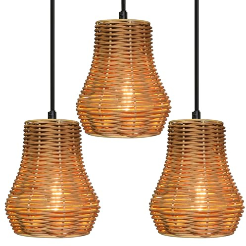 Osasy Rattan Lampenschirm für Pendelleuchte, Wandleuchte und Tischlampe, Boho-Design, DIY Lampenzubehör,3 Stück Lampenschirme