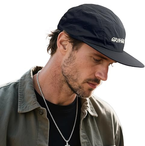 Clakllie Snabbtorkande 5-panels Basecap Vattentät Keps med Platt Skriv, Löpkeps, Lätt Sporthatt, Justerbar UPF50+ Skyddsmössa, Ostrukturerad Utomhuskeps, BSSP2549-Svart