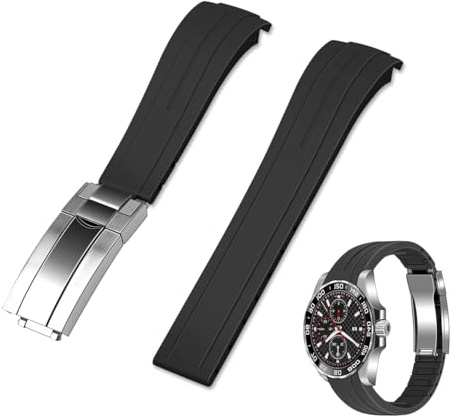 Kai Tian 18mm 20mm 22mm Cinturino per orologio in caucciù con estremità curva in silicone, cinturino in caucciù curvo di ricambio con fibbia a immersione classica per uomini e donne, 18mm, Acciaio