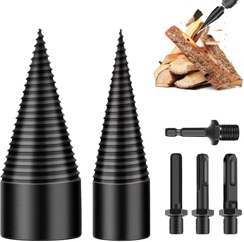 Spetsbst Holzspalter Bohrer 50mm + 32mm, Kegelspalter mit 4 Bohrgriffe, Bohrkegel Holzspalter Stufenbohrer Holzschneider