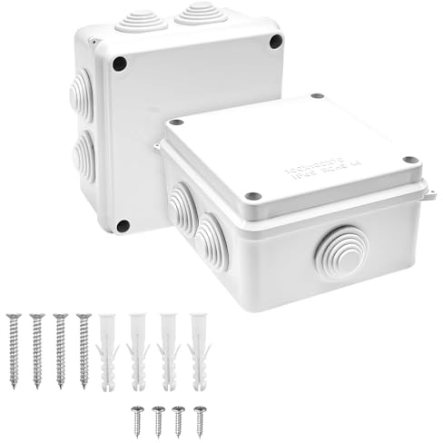 2 Stück Wasserdichte Anschlussdose IP65 – 100×100×70mm ABS Gehäuse, Außen-Abzweigdose Aufputz, Elektrische Verteilerbox
