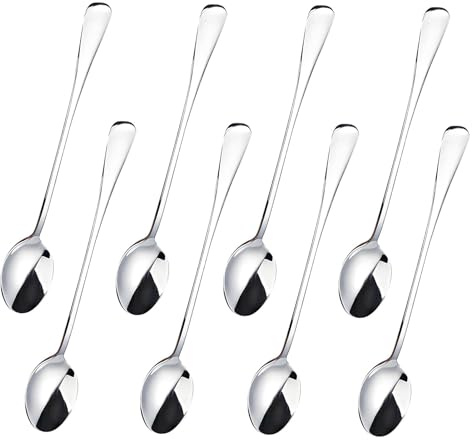Con una longitud de 19,6 cm, estas cucharas para latte macchiato son ideales para vasos altos y tazas. Como cucharas largas versátiles, alcanzan fácilmente el fondo de vasos de latte, batidos o