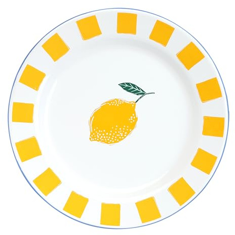 Talking Tables Handmade Enamel Side Plate 20cm with Lemon Design, Shatterproof & Dishwasher Safe Household Plates, Reusable Tableware for Indoor & Outdoor Dining,