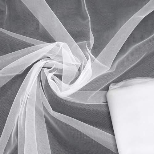 Tissu en tulle à coudre - 6 m x 160 cm - Blanc - Vendu au mètre - Pour arche de mariage, rideau de fête, cadeaux et décoration
