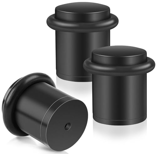 Door Stop, Door Stoppers for Floor, Black Door Stops Indoors with Rubber Buffer, 38mm Cylinder Metal Doorstop Floor Mounted, 3 Pack