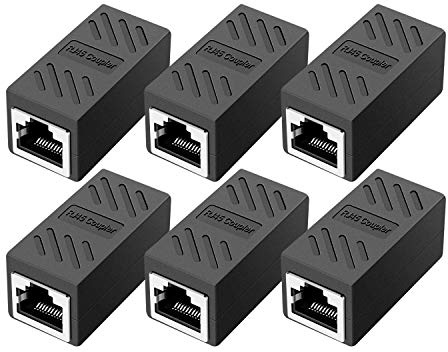 ZUZONG RJ45 Coupler Ethernet Coupler Inline Coupler for Cat8/ Cat7/ Cat6/ Cat5e/ Cat5 Ethernet Cable Extender Adapter for PC Router Modem PS5 Xbox Female to Female (6 Pack Black)